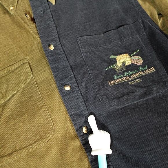 Vintage Nautica Corduroy Fisherman Button Shirt Mens M Oversized Two Tone - Picture 3 of 10